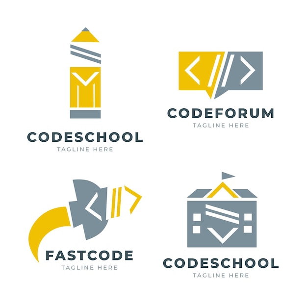 Flat code logos set