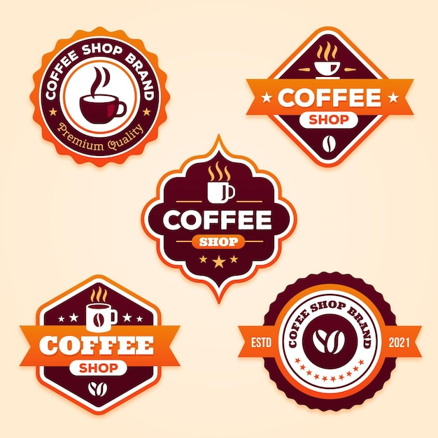 Flat coffee shop badge collection