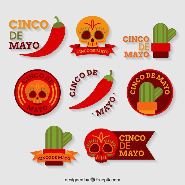 Flat collection of colored stickers for cinco de mayo