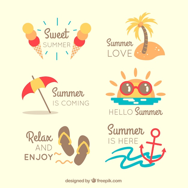 Flat collection of colored summer stickers