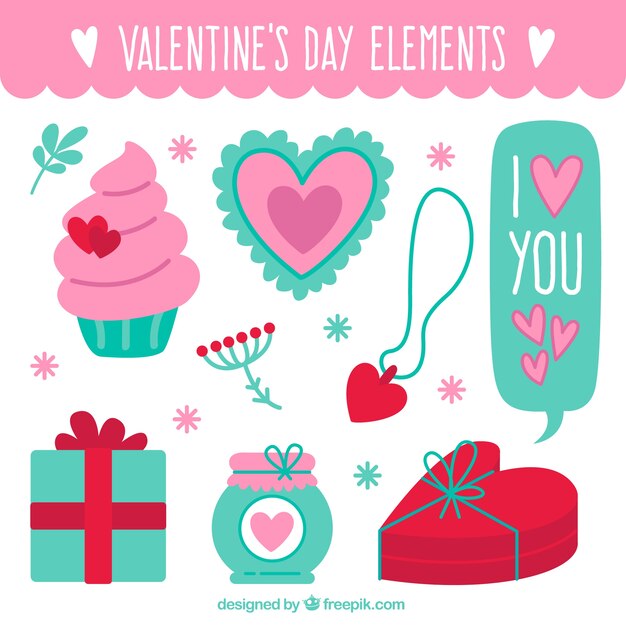 Flat collection of fantastic items for valentine's day