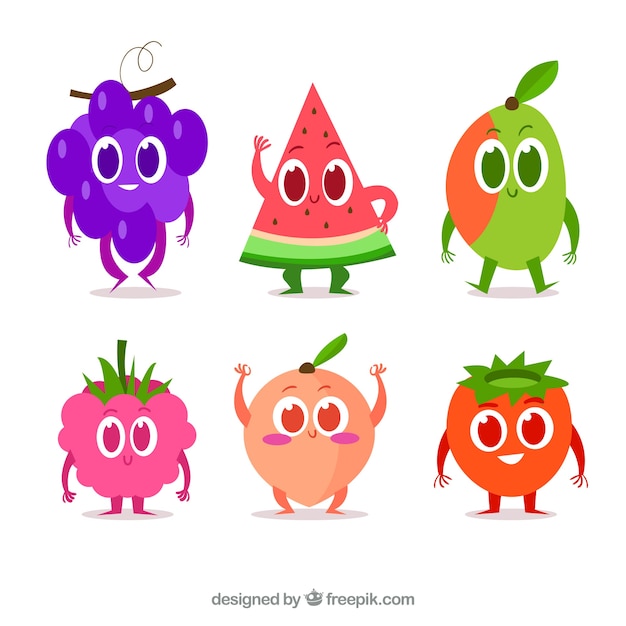 Free vector flat collection of fruit characters