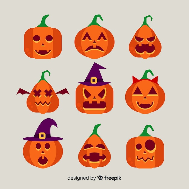 Free Vector flat collection of halloween pumpkins