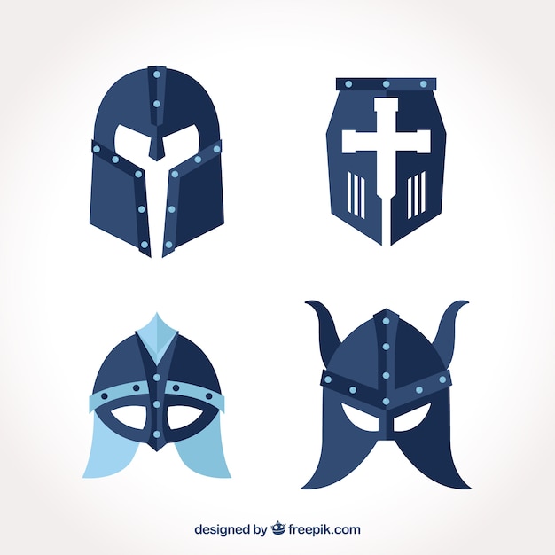 Free Vector flat collection of medieval helmets