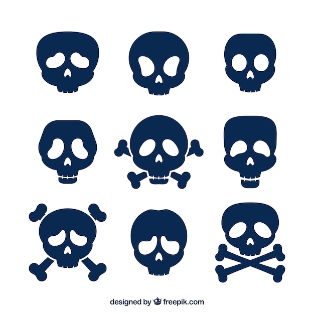 Flat collection of nine blue skulls