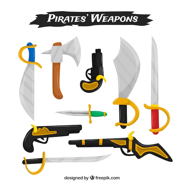 Flat collection of pirate's weapons