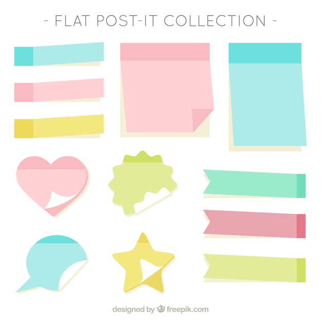 Flat collection of post-it in pastel colors