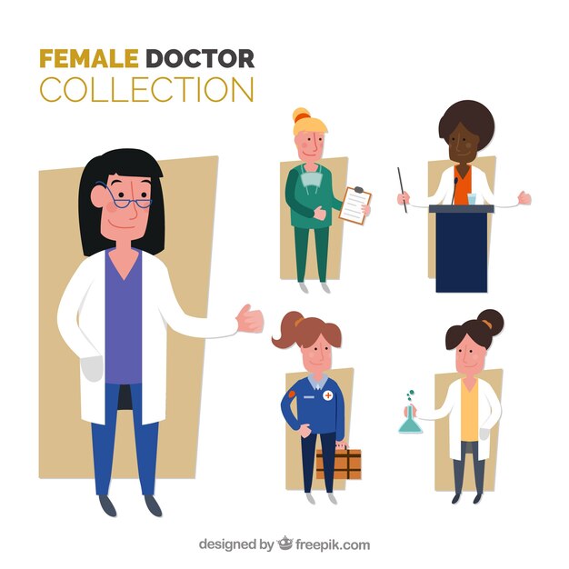 Flat collection of smiley female doctors