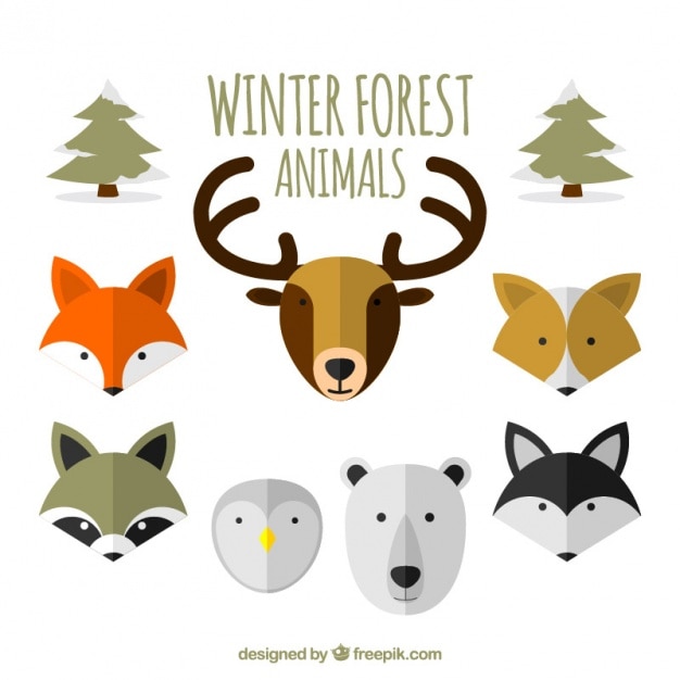 Free vector flat collection of winter forest animals