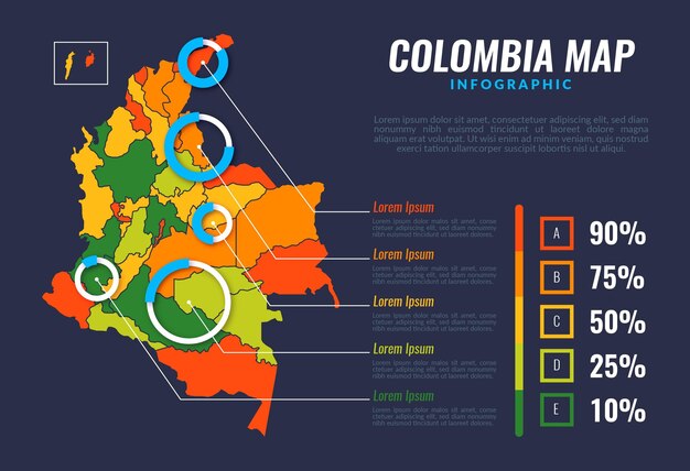 Flat colombia map infographic