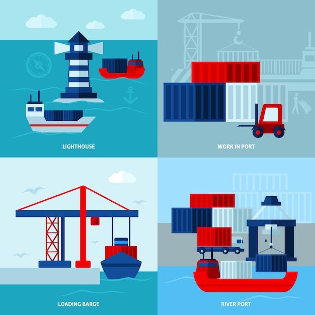 Free Vector  flat color seaport  concept 