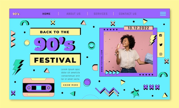 Free Vector flat colorful 90s party landing page template