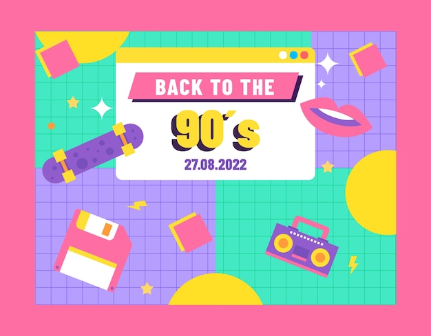 Flat colorful 90s party photocall template