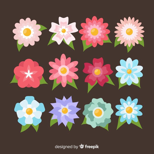 Flat colorful flower set