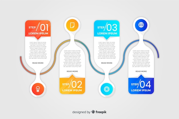 Flat colorful gradient timeline infographics