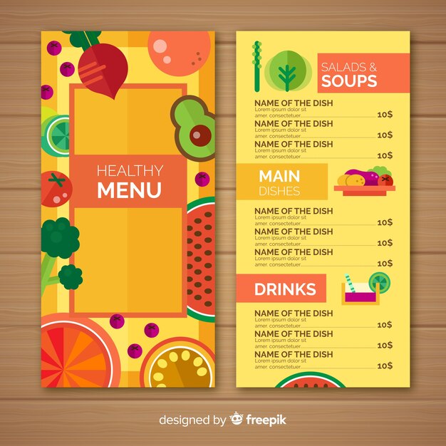 Flat colorful healthy menu template