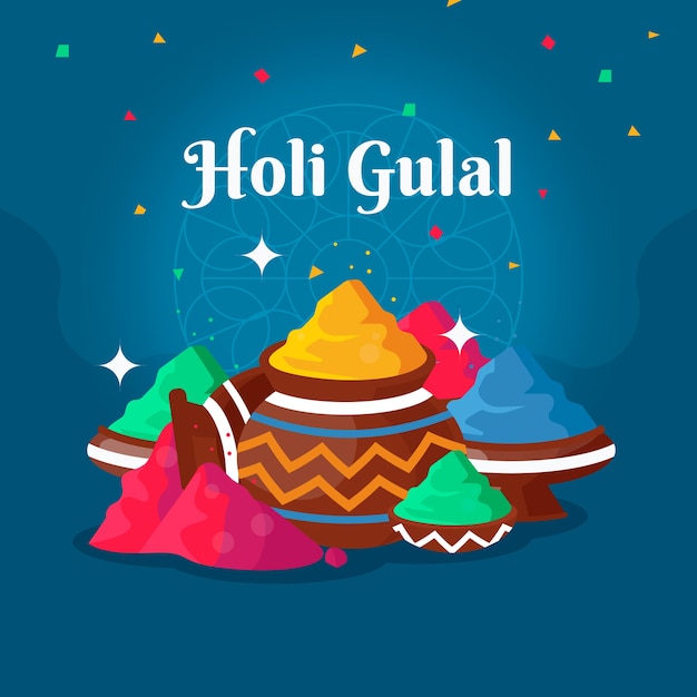 Flat colorful holi gulal festive theme