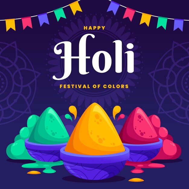 Flat colorful holi gulal