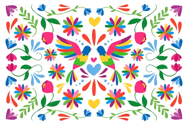 Flat colorful mexican wallpaper with birds