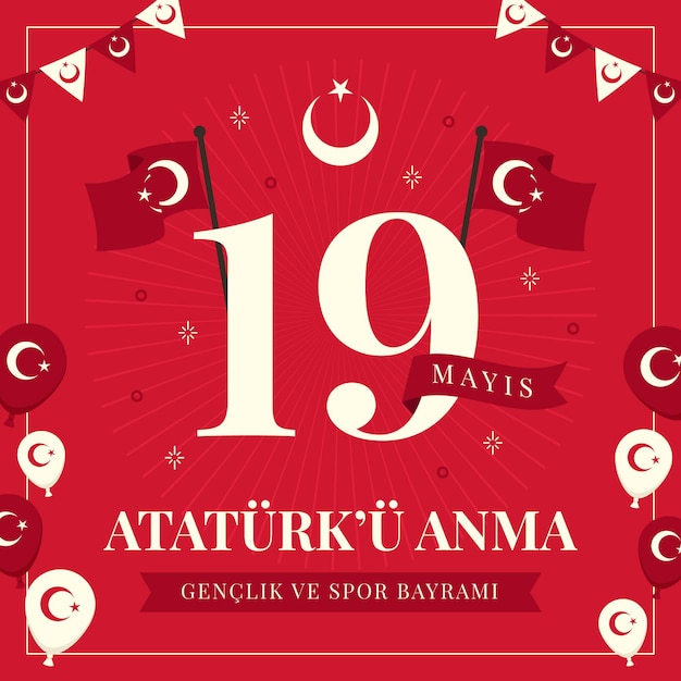 Flat commemoration of ataturk, youth and sports day illustration