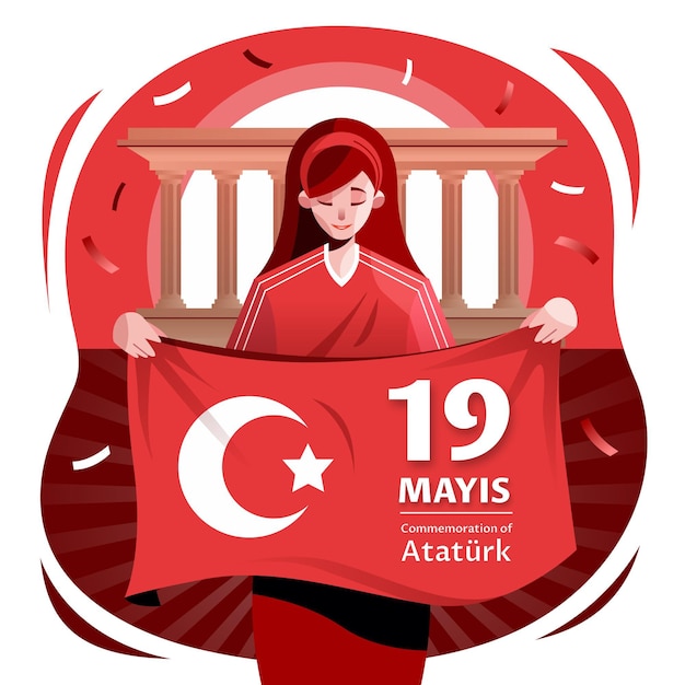 Flat commemoration of ataturk, youth and sports day illustration