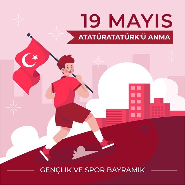 Flat commemoration of ataturk, youth and sports day illustration