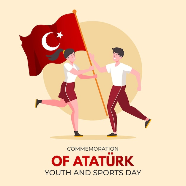 Flat commemoration of ataturk, youth and sports day illustration