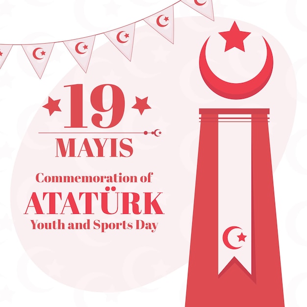 Flat commemoration of ataturk, youth and sports day illustration