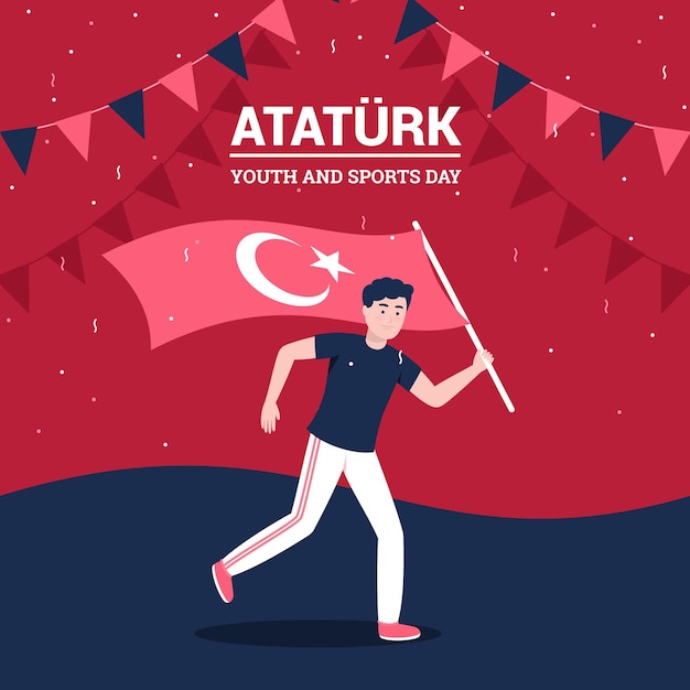 Flat commemoration of ataturk, youth and sports day illustration