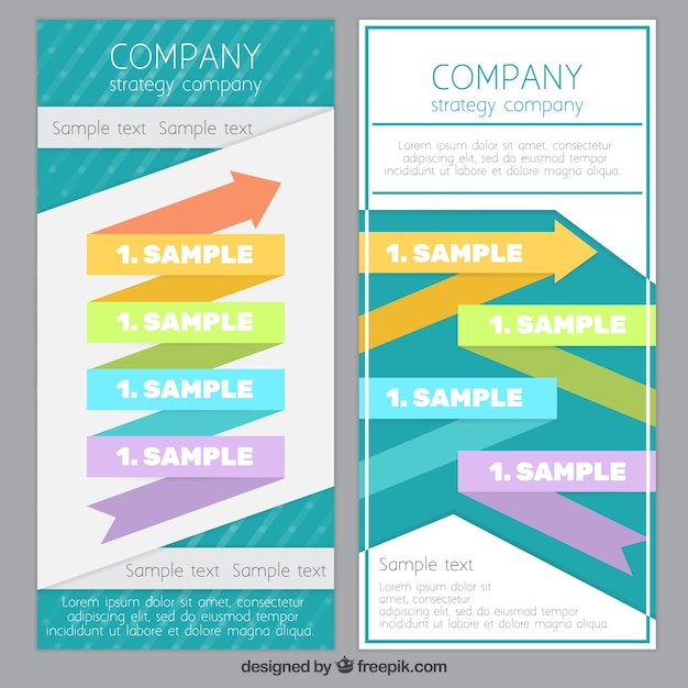 Flat company banners with colored arrows