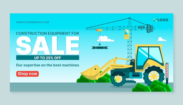 Flat construction horizontal sale banner template