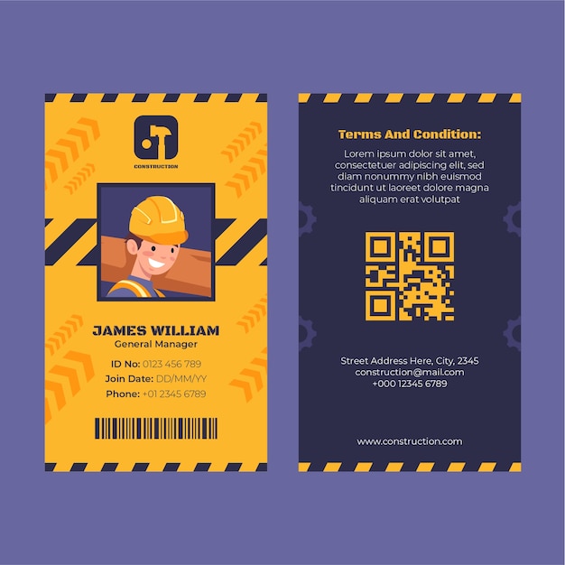 Flat construction id card template