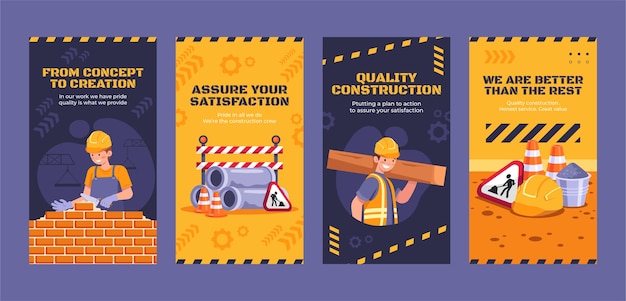 Free Vector flat construction instagram stories collection