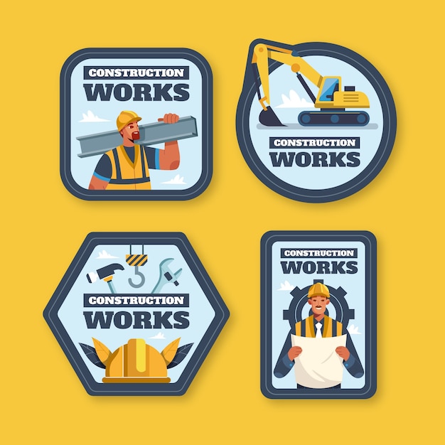 Free Vector flat construction labels collection