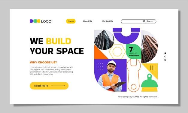 Flat construction landing page template