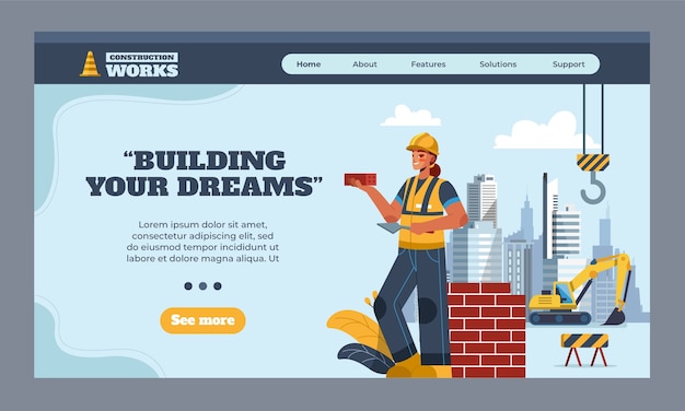 Flat construction landing page template