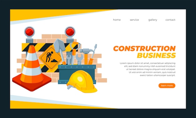 Flat construction landing page template