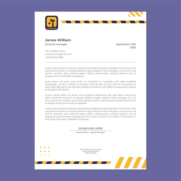 Flat construction letterhead template