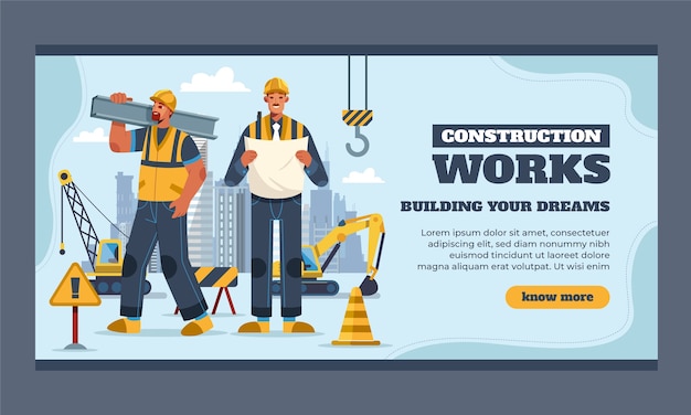 Free Vector flat construction social media promo template