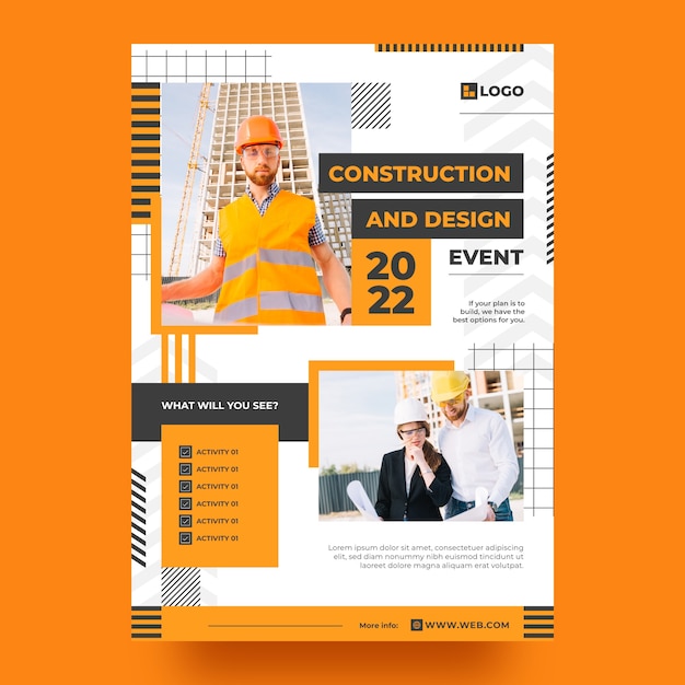 Flat construction vertical poster template