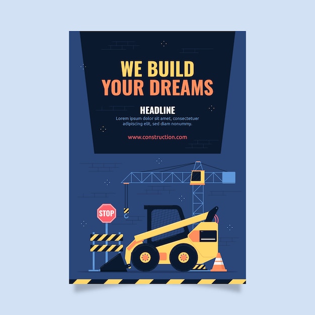 Flat construction vertical poster template