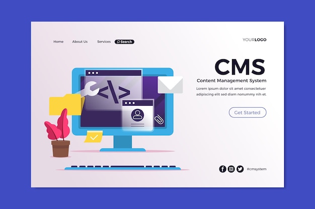 Flat content management system landing page template