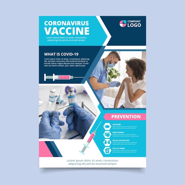 Flat coronavirus vaccination flyer template