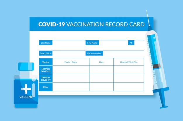 Flat coronavirus vaccination record card template