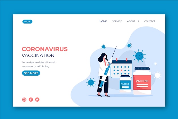 Flat coronavirus vaccine web template illustrated