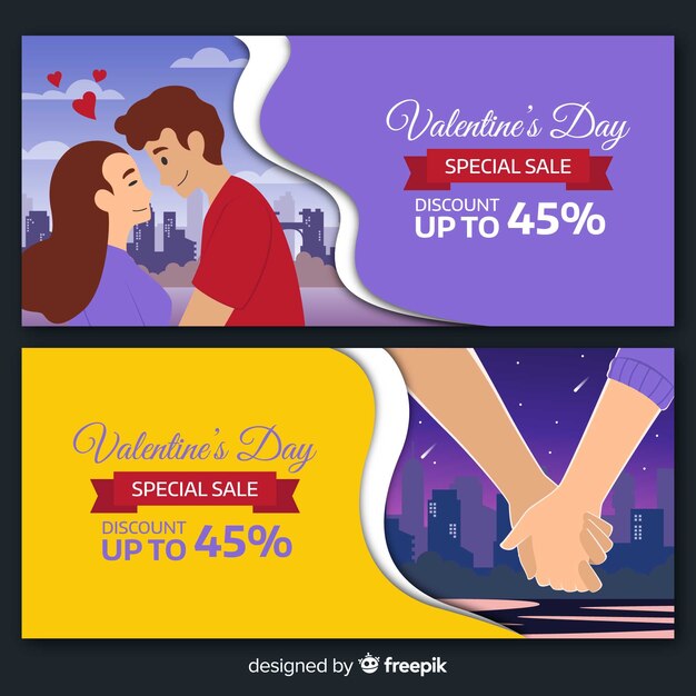 Flat couple valentine sale banner