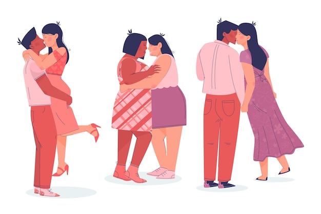 Flat couples kissing collection