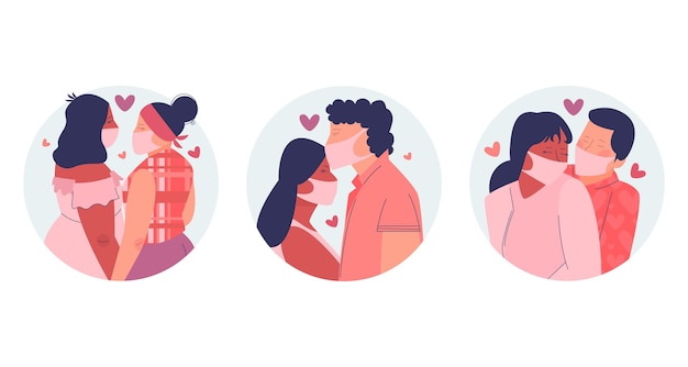 Free Vector flat couples kissing collection