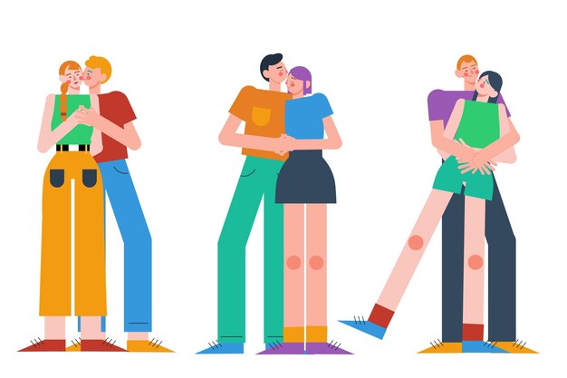 Flat couples kissing illustration