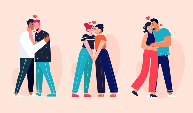 Flat couples kissing illustration